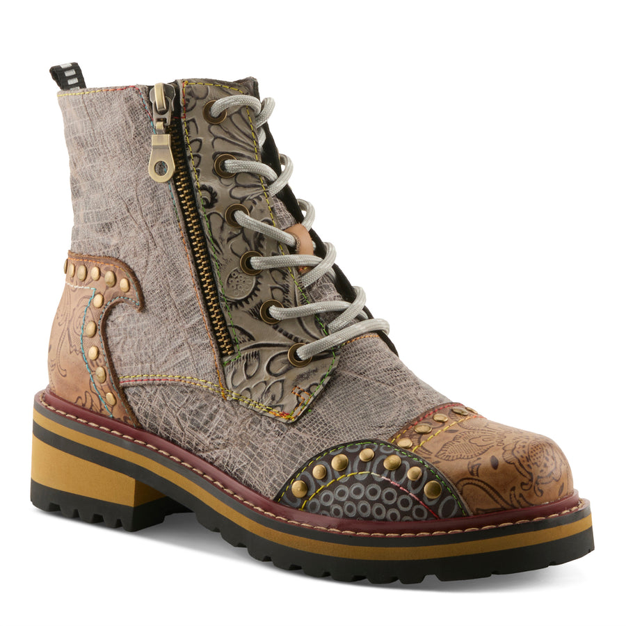 L'Artiste Rugup Laceup Boots Beige Multi Color Robin Boutique