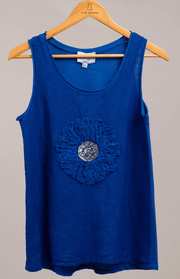 Floral Applique Italian Linen Tank K214069 - Robin Boutique-Boutique 