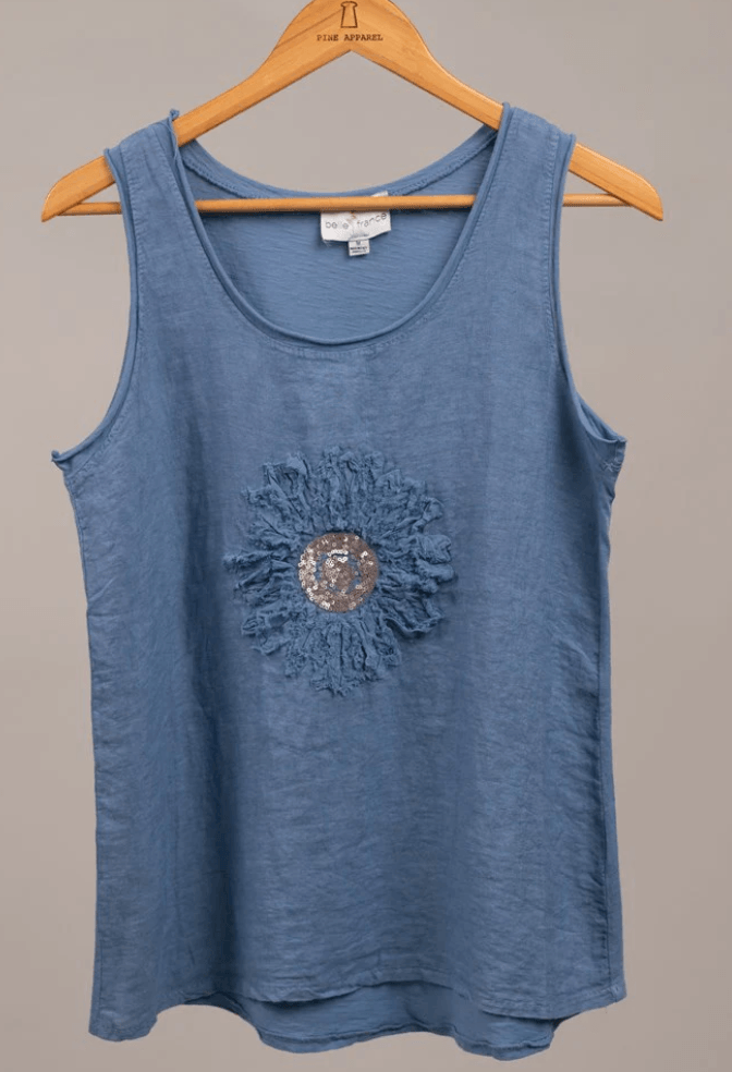 Floral Applique Italian Linen Tank K214069 - Robin Boutique-Boutique 