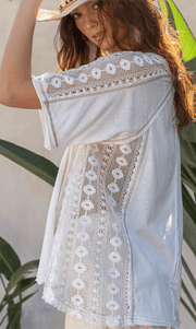POL Short Sleeve Lace Sides Pullover Top in Ivory FKT1009 - Robin Boutique-Boutique 