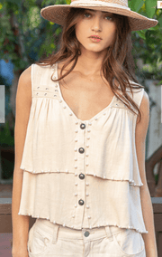 POL Sleeveless pearl and grommet soft layered top FWT413A - Robin Boutique-Boutique 