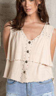 POL Sleeveless pearl and grommet soft layered top FWT413A - Robin Boutique-Boutique 