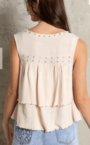 POL Sleeveless pearl and grommet soft layered top FWT413A - Robin Boutique-Boutique 