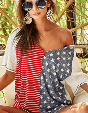 Macaron 4th of July Patriotic Patchwork Top BT1749-11 - Robin Boutique-Boutique 