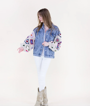 Boho Handmade Crochet Sleeves Denim Jacket Robin Boutique