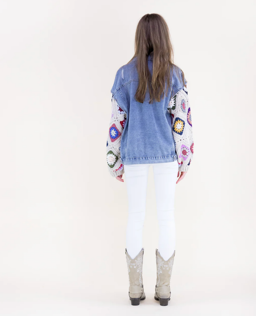 Boho Handmade Crochet Sleeves Denim Jacket Robin Boutique