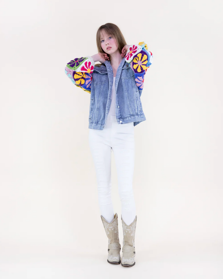 Boho Handmade Crochet Sleeves Denim Jacket Robin Boutique