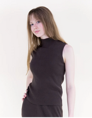 Warm Tone Ribbed Sleeveless Mock Turtle Neck Top Robin Boutique