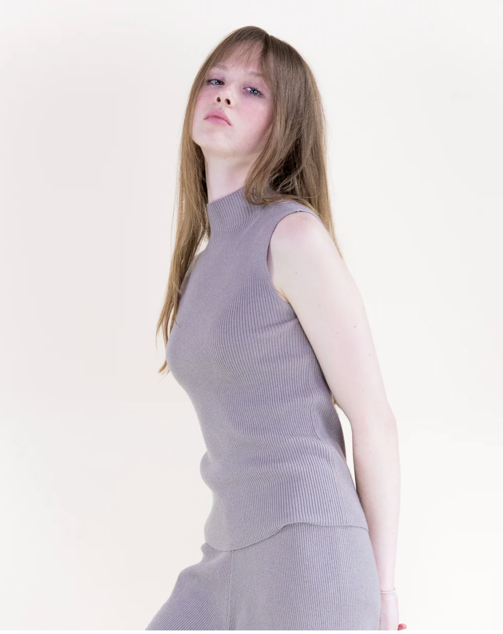 Warm Tone Ribbed Sleeveless Mock Turtle Neck Top Robin Boutique