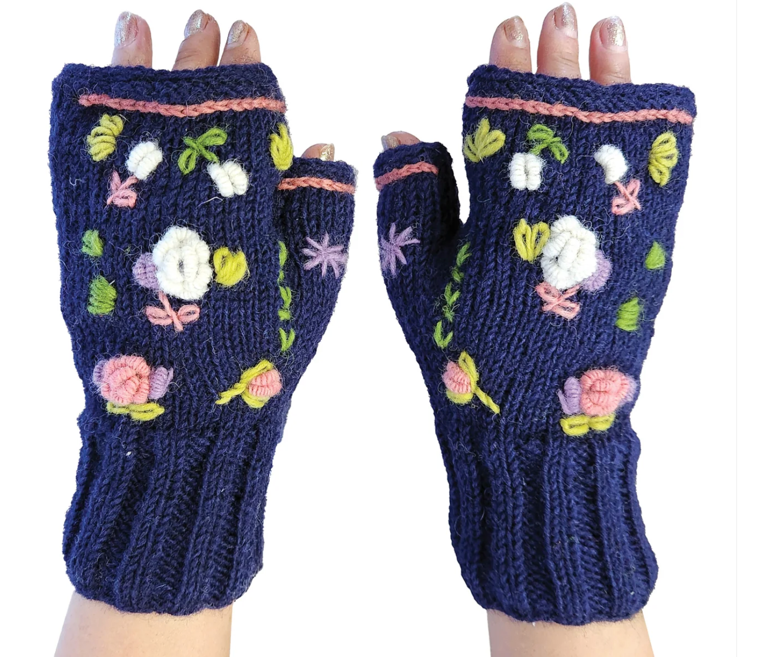 Handmade Knit Fingerless Floral Gloves Robin Boutique