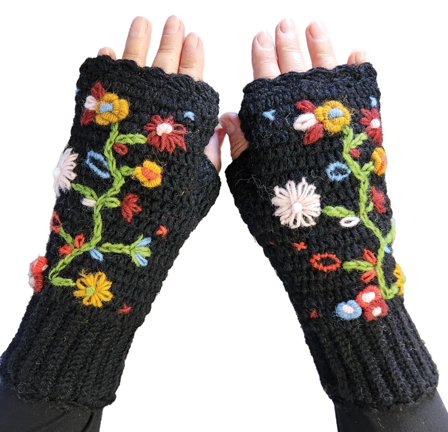 Crochet Fingerless Floral Gloves Robin Boutique