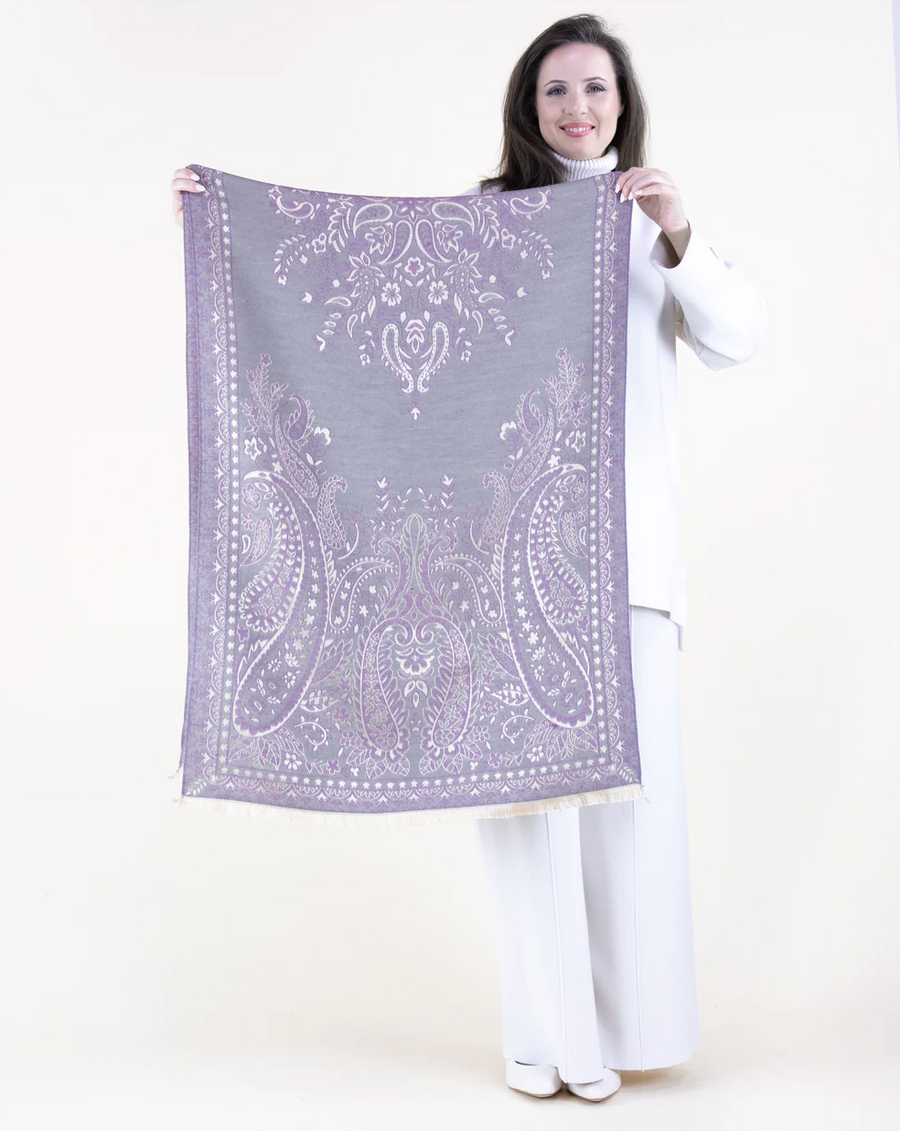 Paisley Overlap Solid Border Scarf & Baroque Floral Paisley Scarf Robin Boutique