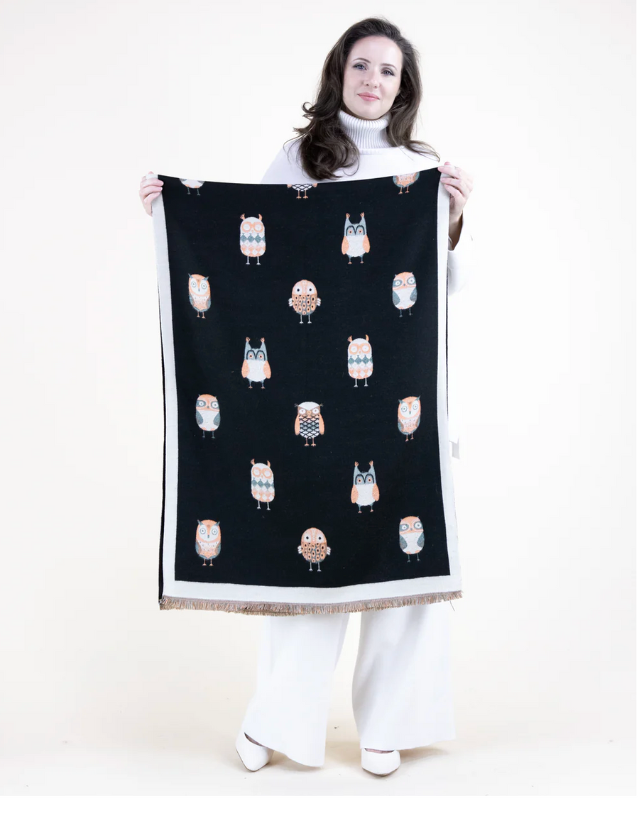 Butterfly & Flowers Ornate & Classy Owl Pattern Scarf Robin Boutique