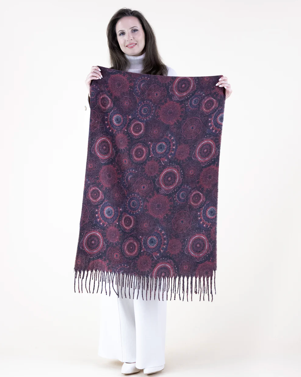 Ornate Circle Bunches Scarf w/Fringe Robin Boutique
