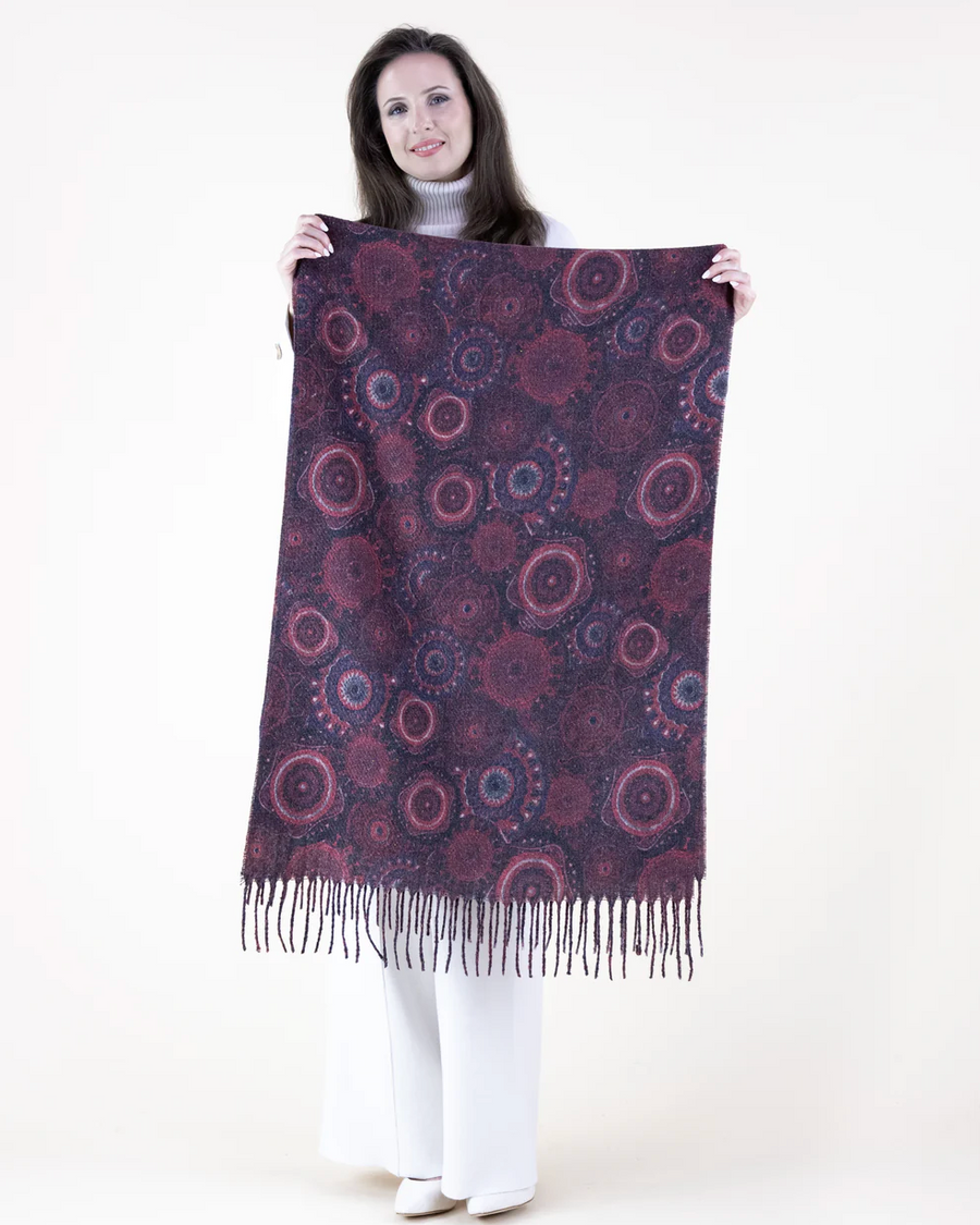 Ornate Circle Bunches Scarf w/Fringe Robin Boutique