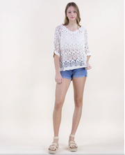 Peacock Feather Scalloped Hem Crochet Lace Bat Wing Top Robin Boutique