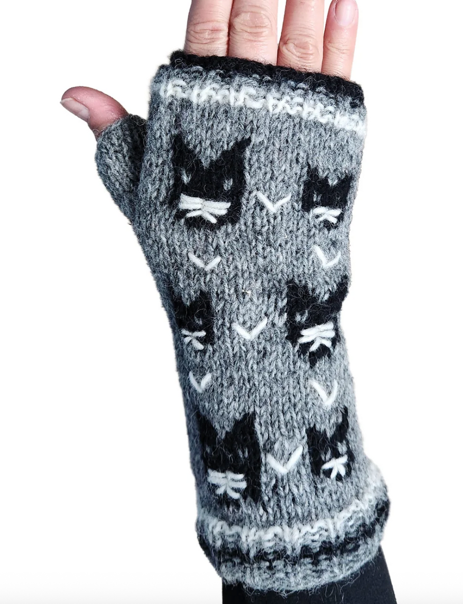 Owl Handmade Knit Fingerless Gloves