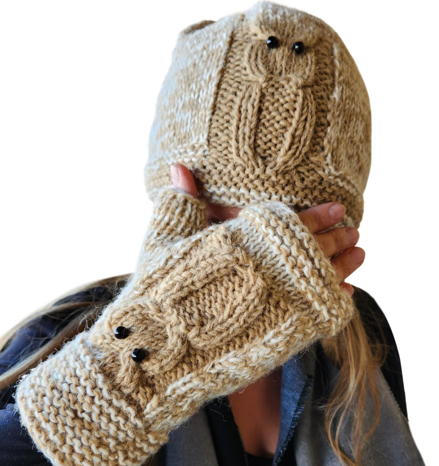 Owl Handmade Knit Fingerless Gloves Robin Boutique
