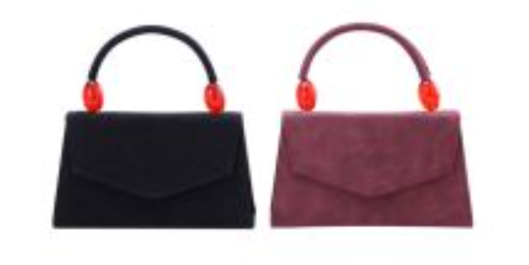 Faux Suede Handbag with lucite Handle Details