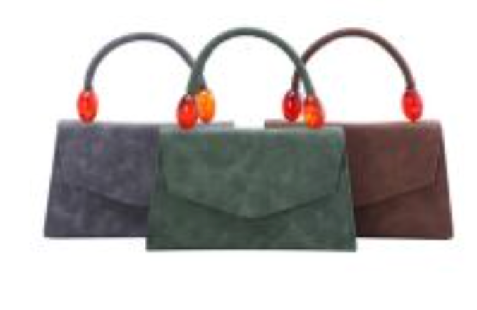 Faux Suede Handbag with lucite Handle Details