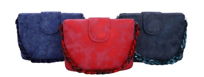 Distressed Faux Suede Handbag with Lucite Link Strap