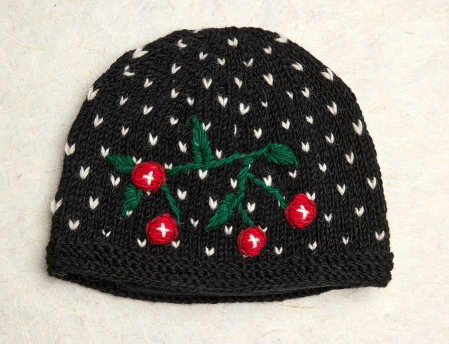 Cherries Noir Knit Beanie By Many Hands Robin Boutique