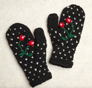 Cherries Noir Knit Handwarmers or Mittens By Many Hands