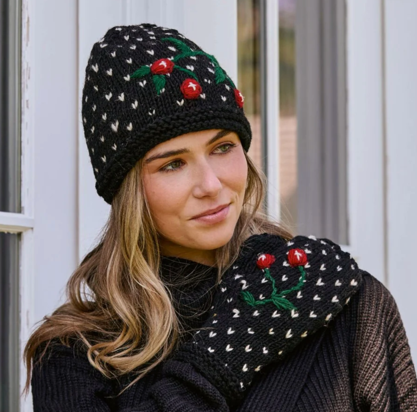 Cherries Noir Knit Beanie By Many Hands Robin Boutique