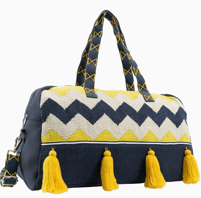 Boho Cotton Jacquard Chevron Tassel Tote