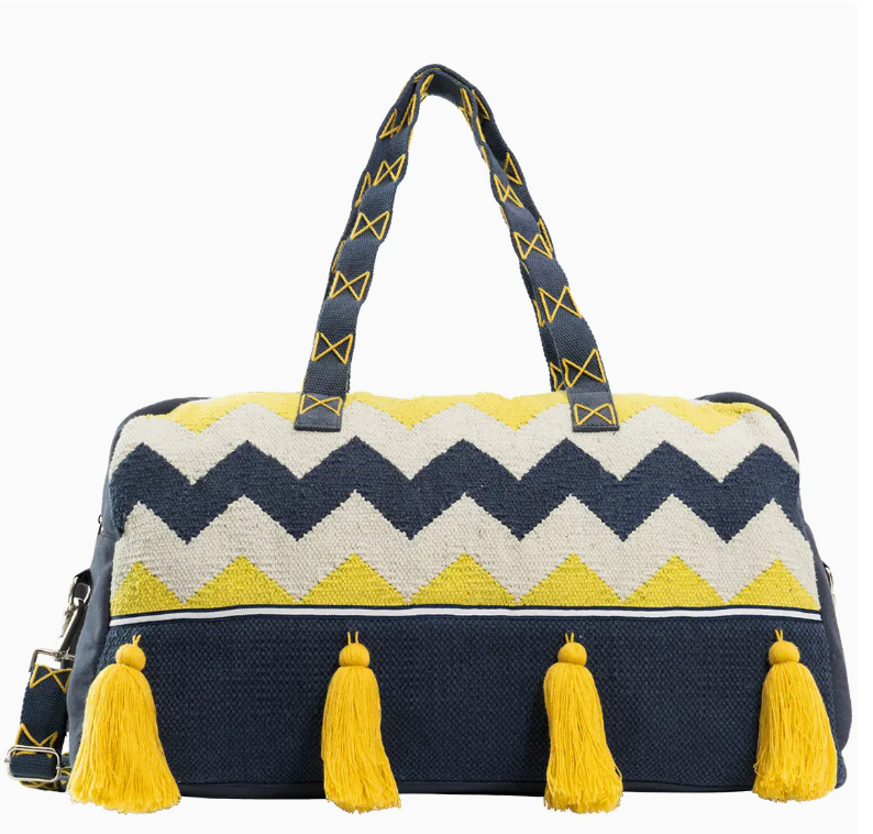 Boho Cotton Jacquard Chevron Tassel Tote