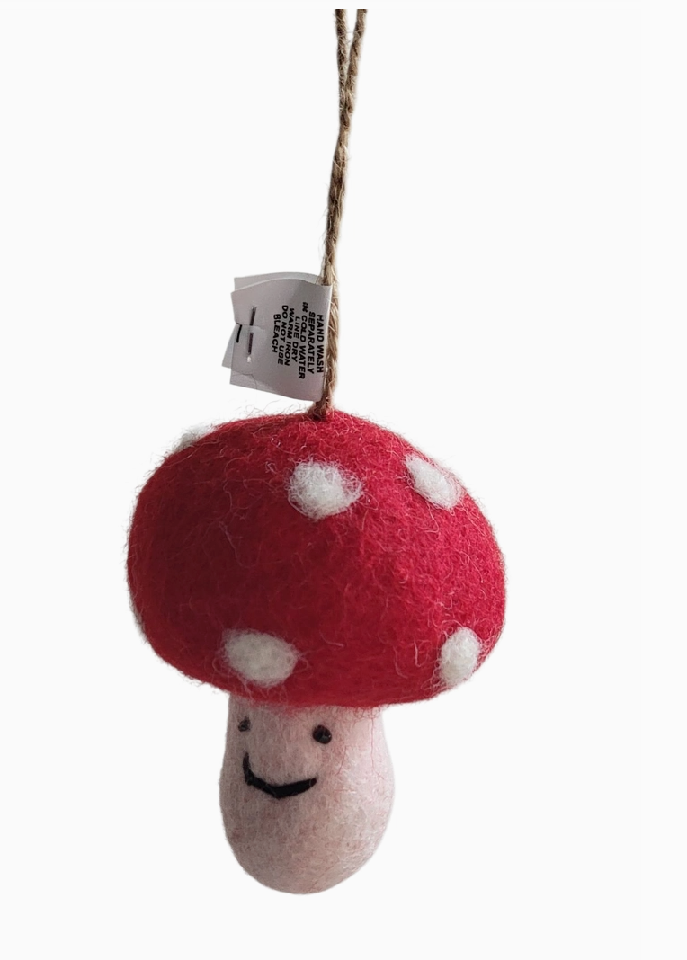 Wool Felt Christmas Ornament- Mushroom with White Dots Robin Boutique