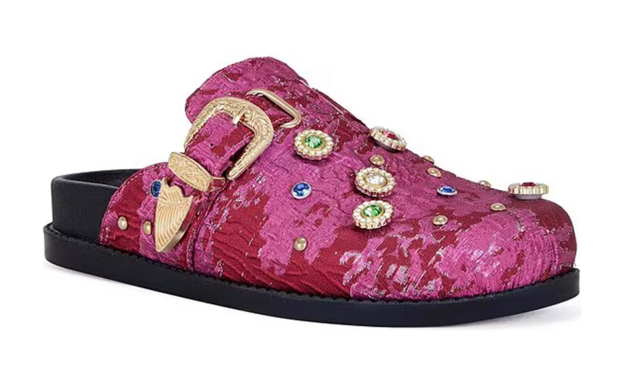 Quinby Brocade Buckle Strap Hardware Jewel Ornamented Studded MulesClog By Azalea Wang Robin Boutique