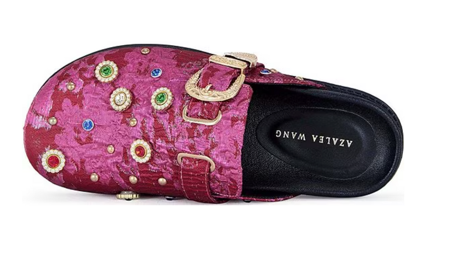 Quinby Brocade Buckle Strap Hardware Jewel Ornamented Studded MulesClog By Azalea Wang Robin Boutique