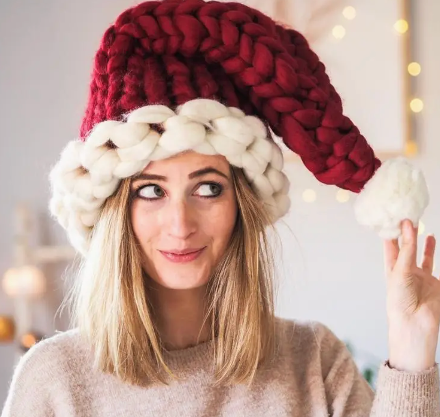 Santa Hat Chunky Knit Christmas Hat Slouchy Beanie Yarn Robin Boutique