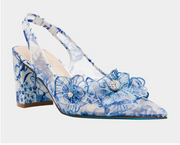 Petra Toile White Blue Heels by Betsey Johnson Robin Boutique