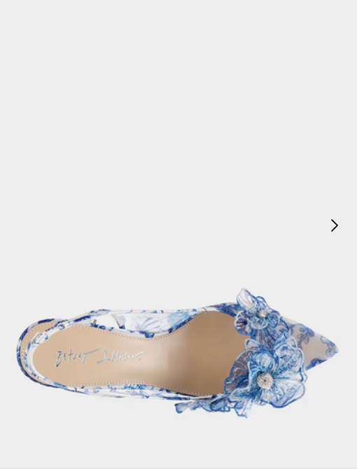 Petra Toile White Blue Heels by Betsey Johnson Robin Boutique