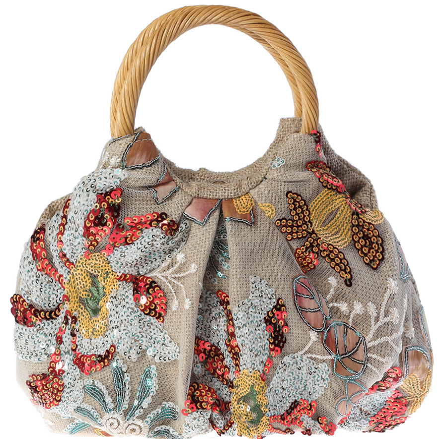 Leaf and Flower Boho Handbag With Embroidery