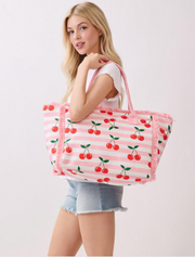 Boho Cherry Stripe Fringe Tote Bag Robin Boutique