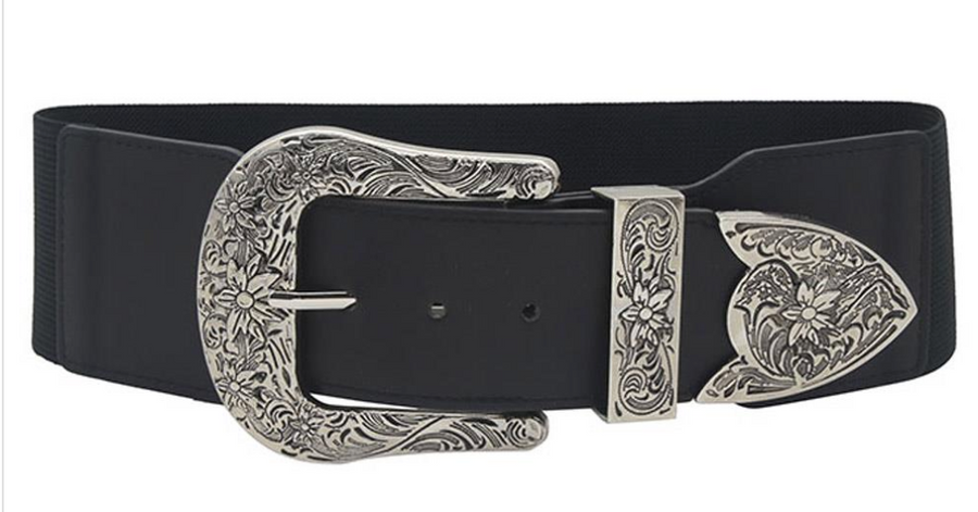Wide Western Buckle Elastic Stretch Belt Robin Boutique
