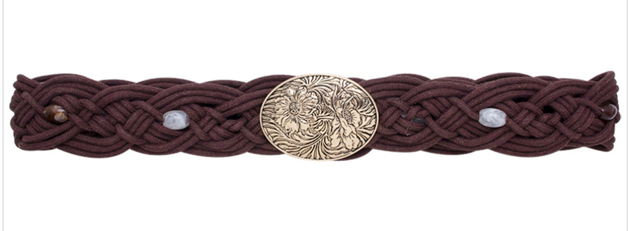 Flower Bucklr Oval Metal Braided Belt with Beads Robin Boutique