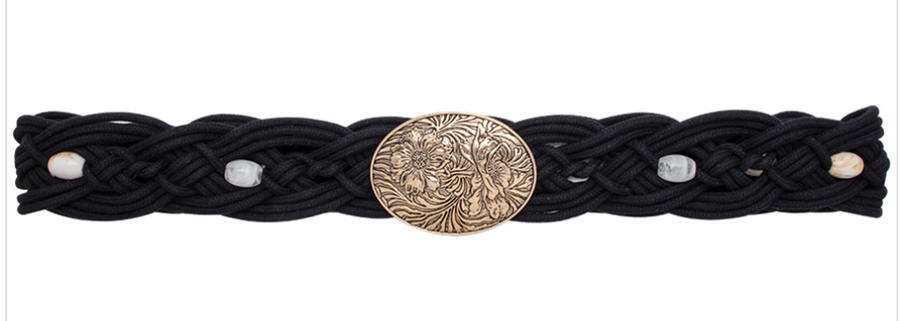 Flower Bucklr Oval Metal Braided Belt with Beads Robin Boutique