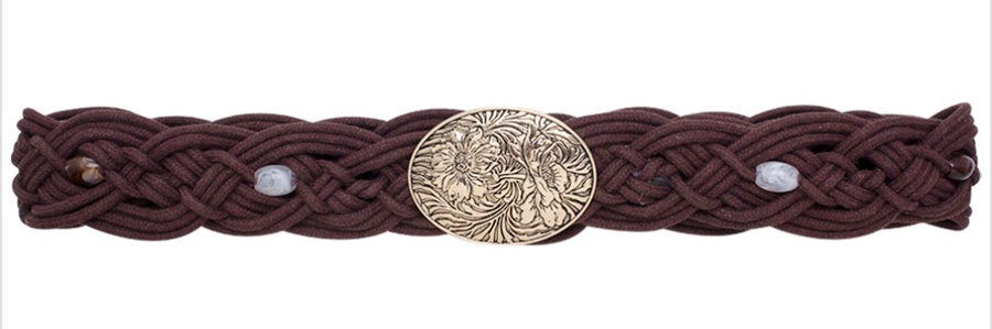 Flower Bucklr Oval Metal Braided Belt with Beads Robin Boutique