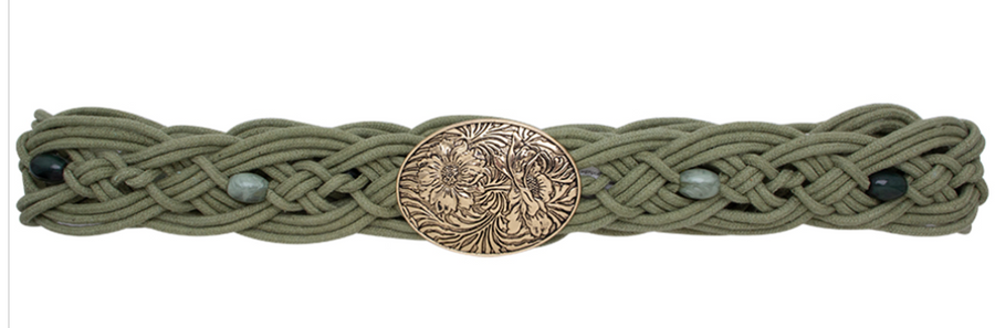 Flower Bucklr Oval Metal Braided Belt with Beads Robin Boutique