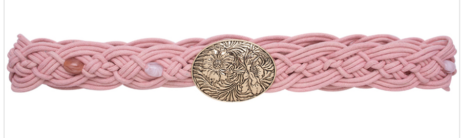 Flower Bucklr Oval Metal Braided Belt with Beads Robin Boutique
