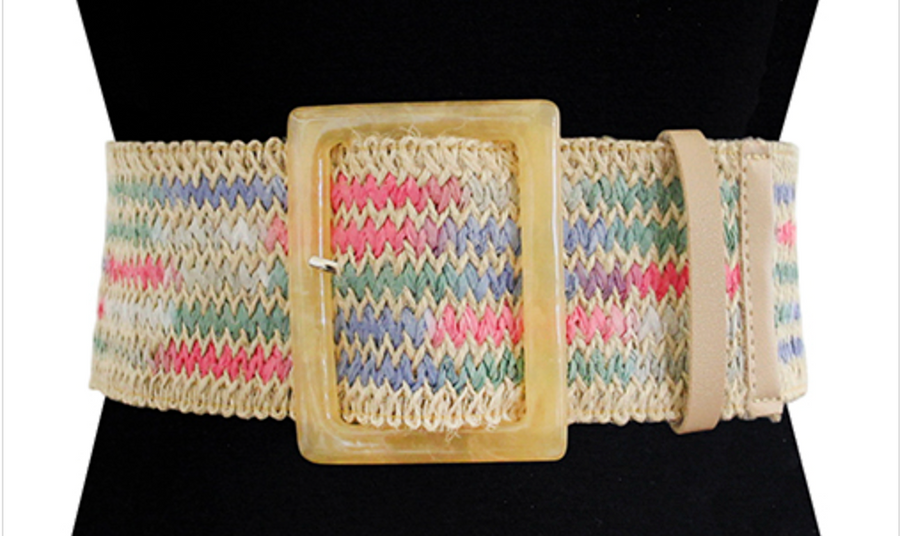 Multi Color Rattan Stretch Square Buckle Belt Robin Boutique