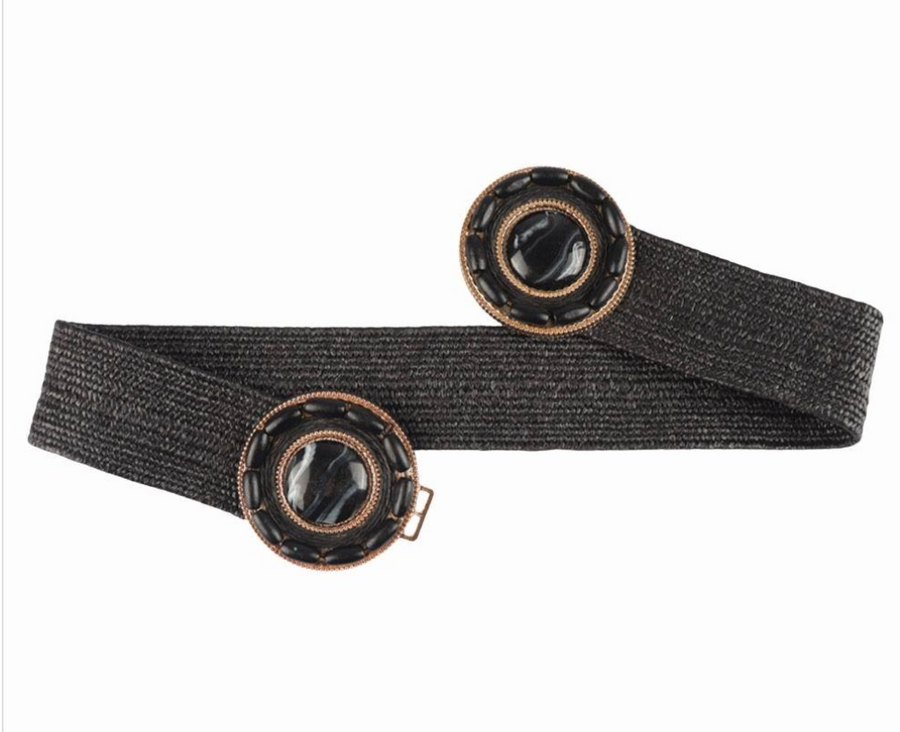 Double Round Marble Shell Buckle Woven Elastic Belt Robin Boutique