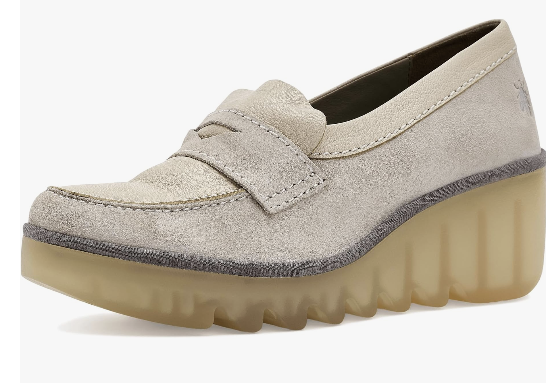 Fly London Bilz Suede Loafer Platform Shoes in Off White Robin Boutique