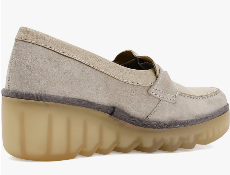 Fly London Bilz Suede Loafer Platform Shoes in Off White Robin Boutique
