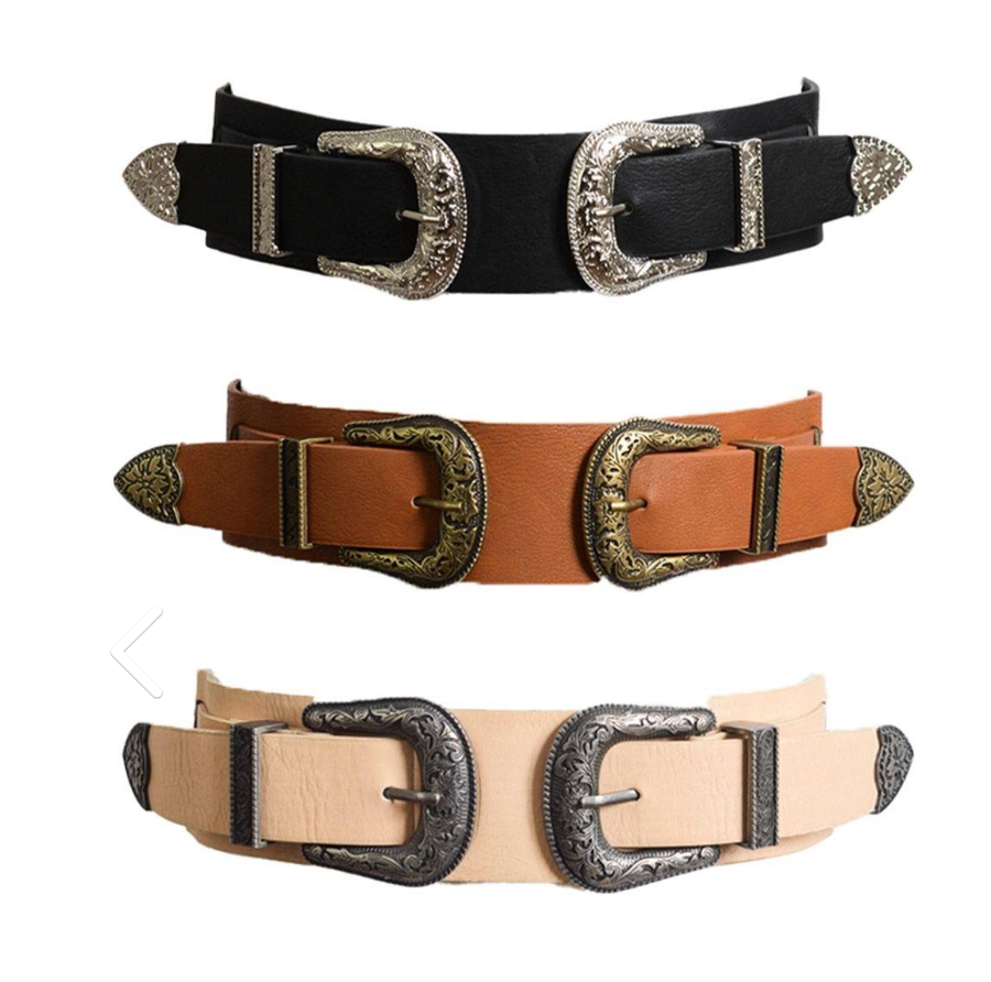 Western Double Buckle Style Stretch Belt Robin Boutique