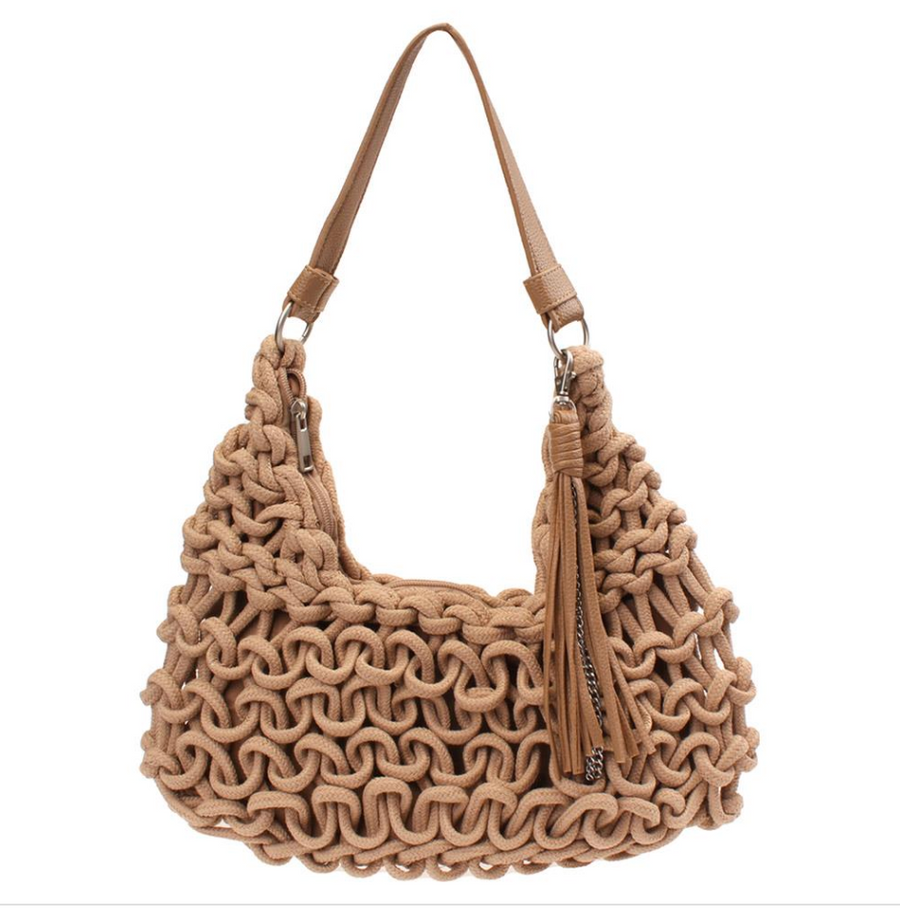 Woven Open Knit Crochet Shoulder Bag